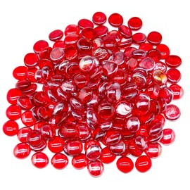 TWINKLING High Luster Round Fire Glass Beads,Glass Marbles,Glass Pebbles,Glass Drops Rocks Stones for Fire Pit Vase Fillers Crafts Aquarium Garden Decoration,17-19mm,1-Pound Jar (Red)