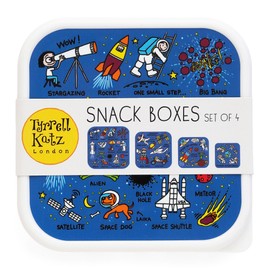 Tyrrell Katz Kids Snack Boxes with Space Print - Children's 4 Piece Set - Freezer Safe Square Food Storage Containers