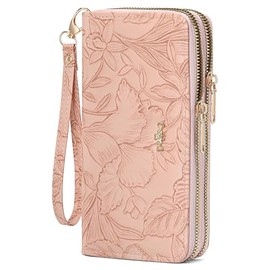 SENDEFN Women's Large Purse in Long Format, Women's Purse with Double Zip, Women's Clutch Wallet with Coin Compartment and Removable Wrist Strap, Women's Purse, Pale Pink
