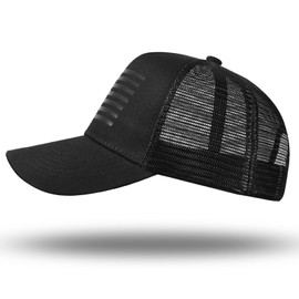 American Flag Trucker Hat - Snapback Hat, Baseball Cap for Men Women - Breathable Mesh Side, Adjustable Fit - for Casual Wear Black/Black