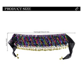 Bailinks Women's Black, One Size, 150cm/59inches, Dance Hip Scarf with Sequins and Coins for Belly Dancing, Yoga Classes, and Performances