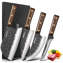 JDRICHX Butcher Knife Set,4PCS Ultra Sharp Hand Forged Meat Cleaver Knife Set-Butcher Knife,Boning Knife,Fillet Knife,Meat Cleaver Knife,High Carbon & Ergonomic Handle,for Home,Outdoor BBQ&Camping
