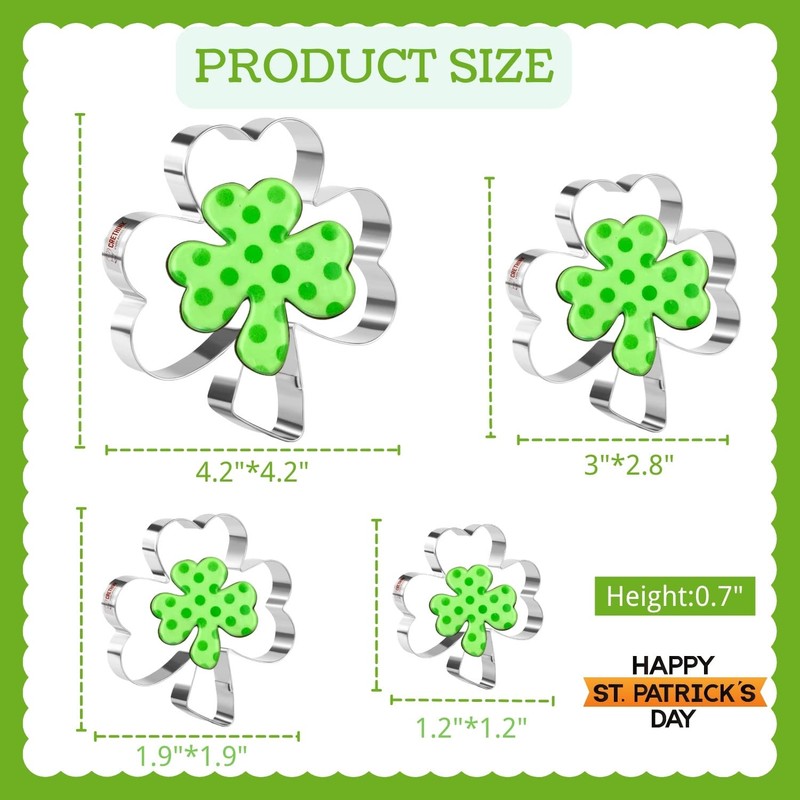 Crethinkaty 4 Pieces Clover Cookie Cutter Set Stainless Steel St.