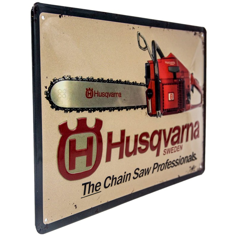 Retro Tin Sign – Chainsaw, Forest, Lumberjack – High-Quality Embossed