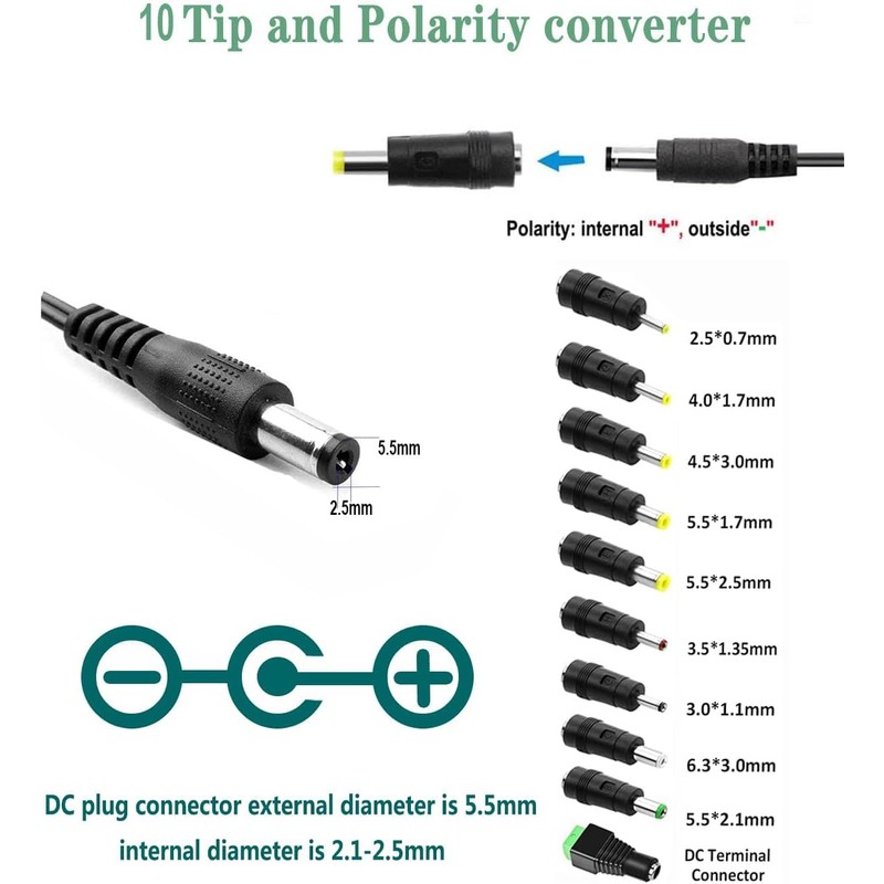 9V 1.5A 13.5W AC DC Power Supply Adapter 10ft Cord