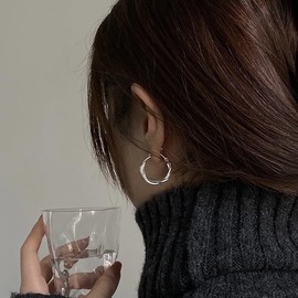 [Tasiso] Surgical Stainless Steel Earrings, Women's, Hypoallergenic Hoop Earrings, Large, Popular, For Both Ears, Irregular Stud Earrings, Zirconia, 2 Pieces, Pair, Small, Silver, Gold, Simple,