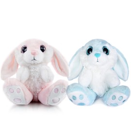 My OLi Cuddly Toys Easter Bunny Pack of 2 Plush Rabbit 18 cm Floppy Ears Sitting Stuffed Toy Rabbit Easter Gifts for Children Babies Boys Girls Pink & Blue Colour