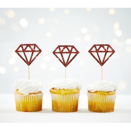 CloverCrafts 12 x Rose Gold Glitter Diamond Cupcake Toppers – Engagement, Hen Do & Bachelorette Decor