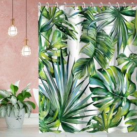 LIVILAN Tropical Leaves Shower Curtain, Green Palm Leaf Shower Curtains Set with 12 Hooks, Waterproof Fabric Monstera Plant Shower Curtain for Bathroom, Decorative Jungle Banana Leaves, 72x84 inches