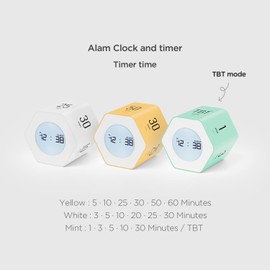 Mooas Multi Hexagon Clock Timer Ver2, Timer for Study, 12/24 Hour Mode, Count Up/Down Timer, 6 Types of Time Settings, Backlit Display, Pomodoro Timer, Rotating Display, Kitchen Timer, Cooking Timer