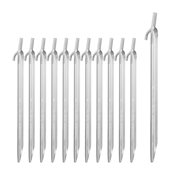 Relaxdays Set of 12 Tent Pegs, Sand Pegs for Hard Floors, Galvanised Steel, with Hook & Impact Head, 30 cm Long, Silver