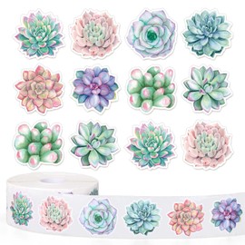 JarThenaAMCS 1000Pcs Succulent Cutout Stickers Roll Watercolor Plants Paper Decals 8 Designs Self Adhesive Decorative Seal Stickers for Envelope Journal Decor Summer Party Supplies