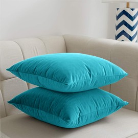 My home store Velvet Cushion Covers 45 x 45 cm- Christmas Decorative Square Throw Pillowcases – Turquoise Cushion Covers Set of 2 for Sofa Bedroom with Invisible Zipper 18" x 18"