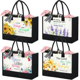 Huhumy 4 Pcs Christmas Tote Bags Inspirational Tote Bag Religious Gift for Women Inspirational Canvas Bag Black Tote Bags