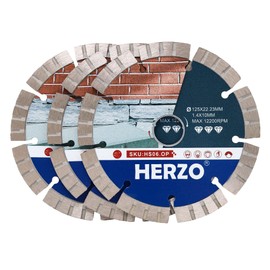 HERZO Set of 3 Diamond Cutting Discs 125 x 22.23 mm Segmented for Concrete, Stone, Marble, Granite, Brick