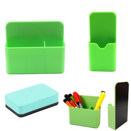lbxtswpl Magnetic Marker Holder, 2PCS Magnetic Pen Holder with Magnetic Whiteboard Eraser, Adjustable Magnetic Dry Erase Marker Holder, Whiteboard Pen Holder for Refrigerator Whiteboard Locker(Green)