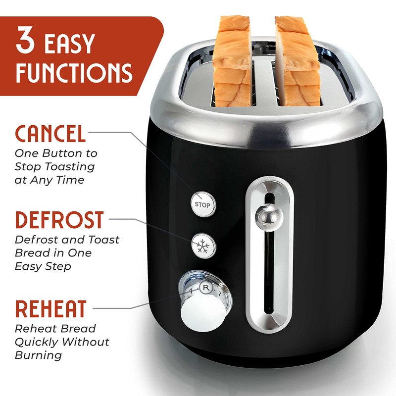 MÜELLERHOME Retro Toaster 2 Slice, 7 Browning Levels, 3 Functions