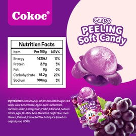 COKOC Peelable Gummies Grape,Peeling Gummies Grape Candy,Individual Packaging 2.64oz Bag Fruit Peelable Candy Mothers day(Pack of 3)