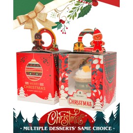 Gcardist Christmas Cupcake Boxes Individual Cupcake Holders Disposable 25pcs Single Cupcake Boxes with Window 9.4x9.4x11.4cm Cupcake Containers