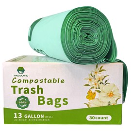 Medoland 100% Compostable Bags, 13 Gallon (30 Count), Tall Compost Trash Bags for Food & Green Waste, Plant-Based, Biodegradable, Leakproof, Tear Resistant, Odor Controlled