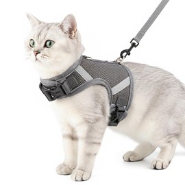 pangdi Cat Harness and Leash Escape Proof Kitten Harness Cat Leash for Walking Travel Service Cat Vest, Grey, X-Large