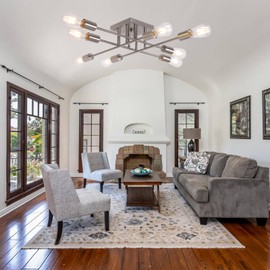 BONLICHT Modern Close to Ceiling Light Semi Flush-Mount Fixture 8 Light Mid Century Metal Polish Nickel Living Room Sputnik Ceiling Lighting for Bedroom Kitchen Dining Room Entryway House