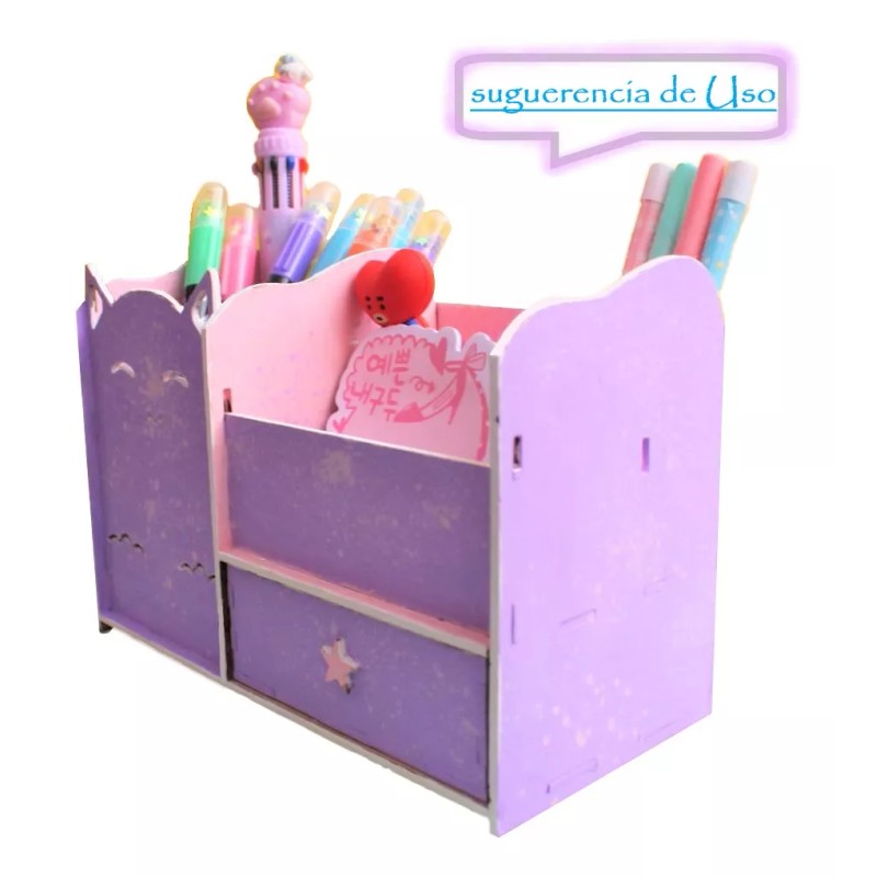 Ryh & Compañia Caja Organizadora Lapicera De Gatito Mdf Natural