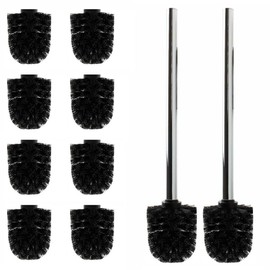 Daloual - 10 x Replacement Toilet Brush Head Black Diameter Approx. 8 cm + 2 x Stainless Steel Handle 26.5 cm - Toilet Brush - Toilet Brush - Replaceable - Modern Design - High Quality - Durable