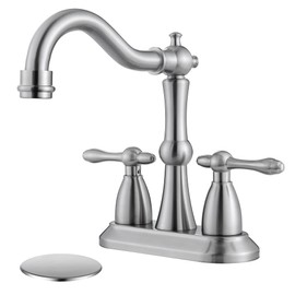 JXMMP Brushed Nickel Bathroom Sink Faucet, Stainless Steel Centerset Antique Bathroom Faucet with Drain and Supply Hose,4 in Brushed Nickel Sink Faucet for Bathroom