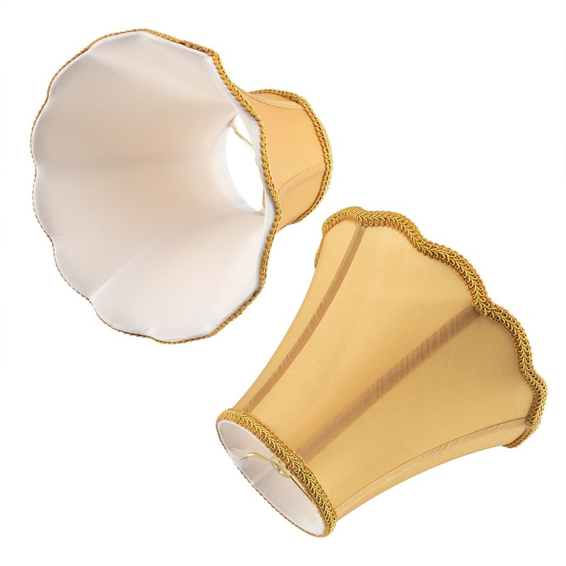 Saangseon Bell Lamp Shade, Scalloped Golden Fabric Lampshade Replacement, Softback,