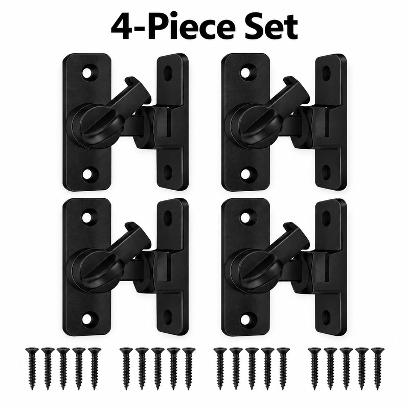 4-Piece Door Latch Set with Screws – 90-Degree Sliding Hook