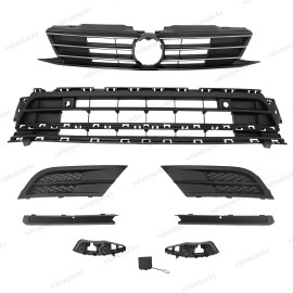 Unbranded 9PC For Jetta 2015-2018 Upper Lower Chrome Grille Mesh Bumper Holder Bracket Kit