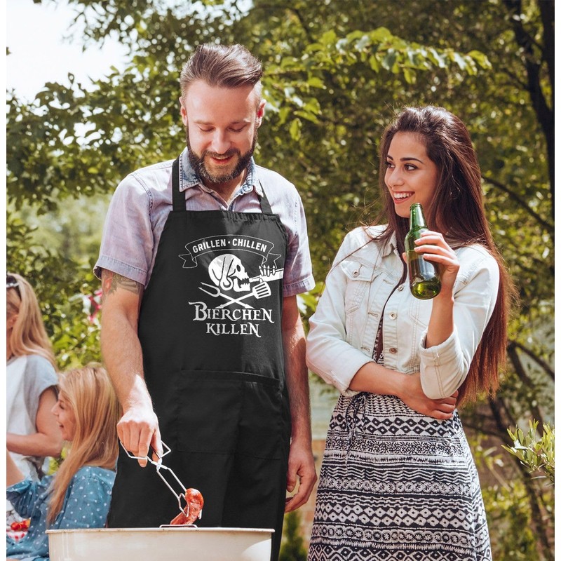 MoonWorks® BBQ Apron for Men with Saying "Hier grillt der