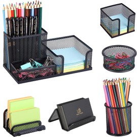 Pen Holder,6 Pcs Desk Organizer,3 Cell Office Desk Organizer, Letter Holder,Pencil Holder for Desk,Business Card Holder Desktop,Home Office Supplies Caddy Storage Baskets for Desk Accessories