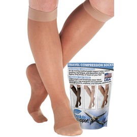 Made in USA Women Sheer Compression Socks for Travel – 20-30 mmHg Support for Flights, Swelling & Circulation Stockings, Beige, X-Large