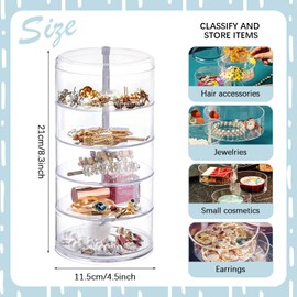 UgyDuky 360° Rotating Jewelry Storage Box Jewelry Organizer 5-Layers Acrylic Jewelry Box Jewelry Case with Lid Multi-Compartment Hair Accessories Organizer for Earrings Bracelets Necklace Rings