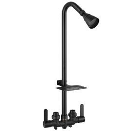 Aolemi Outdoor Shower Fixtures,Outdoor Shower Kit Faucet System 3 Inch Center with Brass Showerhead,2 Handle Exposed Shower with Brass Mix Valve,with Soap Dish,Pipe Upward,Brushed Nickel