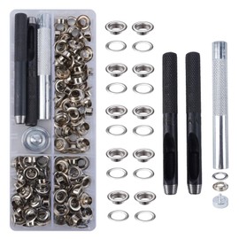 KINDPMA 120 Sets Eyelet Punch Kit 6mm Eyelets and Punch Eyelet Kit 1/4 inch Grommet Kit Metal Grommets Eyelets Tarpaulin Repair Kit with Install Tool Box Eyelets for Fabric Canvas Leather Belt Shoes