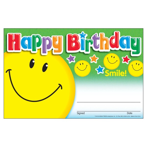 Trend Enterprises Birthday Award Certificates Stickers Multicolor 30 Pack 5.5