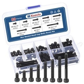 Kozelo 80pcs #6-32 Socket Head Cap Screws Bolts Nuts Assortment Kit - [#6-32x3/8 to 1-1/2"] Alloy Steel Fully Threaded Black Oxide 12.9 Internal Hex Screw for 3D Printer Use