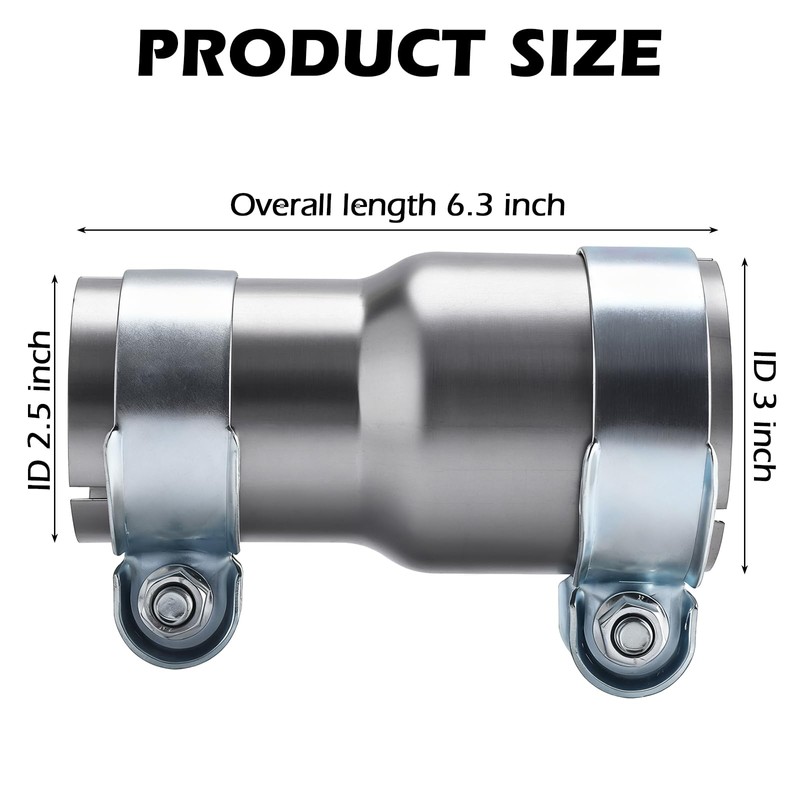 Patioer 2.5" to 3" Exhaust Adapter Reducer with Clamps, Universal