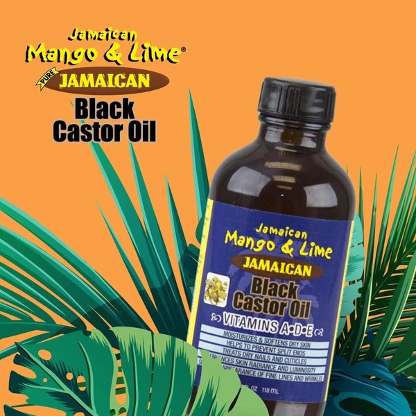 Jamaican Mango & Lime Vitamins A-D-E Black Castor oil – fast absorbing, nourishing natural oil, moisturizes dry flaky scalp & softens skin - relieves itching, repair & prevent breakage, 4 Fl Oz