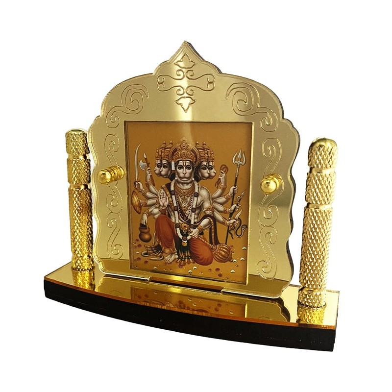 Shoppersduniya Panchmukhi Hanuman Golden Foil (Plated) for Car Dashboard Showpiece