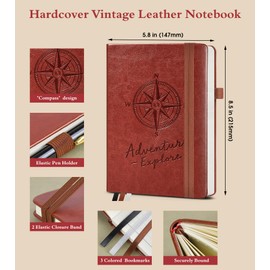 PAIBAS Lined Journal Notebook for Men Women, 160 Pages Ruled Paper, Inner Pocket, A5 Hardcover Vintage Leather Notebooks for Work, School, Travel Journaling, Daily Diary, Notepad 5.8" x 8.5" (Brown)