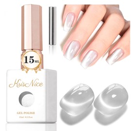 KRISNICE 0.5 OZ Cat Eye Gel Polish with Magnet 15ML Holographic Glitter Shimmer Translucent Jelly Color Magnetic Nail Polish Salon DIY at Home (Silvery Moonlight-MY021)