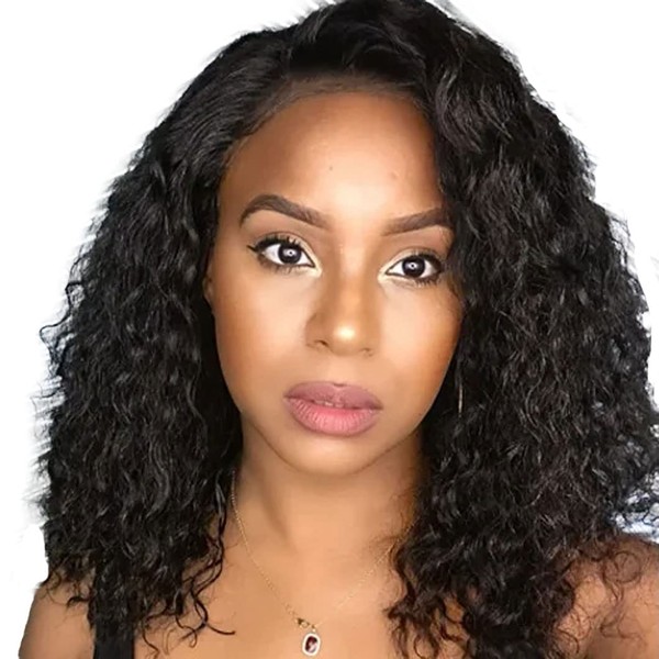 Bob Lace Front Wig Human Hair Wig Bob 13 x 4 Lace Frontal Wig 150% Density Jerry Curly Wig Human Hair 8A Brazilian Virgin Hair Wig Swiss Lace Wig with Natural Hairline 1B Colour 14 Inches