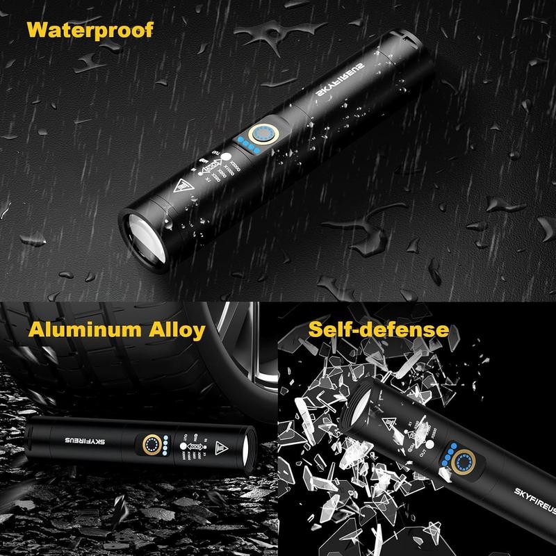 Pocket-Sized SKYFIRE 1353 Flashlight: Zoomable & Rechargeable for Emergencies, Night