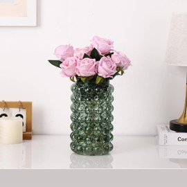 MARTAGE Glass Bubble Vase, Green Glass Vase for Flowers, Tall Vase, Flower Vase for Bouquet, Modern Vase, Cute Vase for Living Room, Bedroom, Dinning Table, Office, Wedding, Birthday, 8 Inches