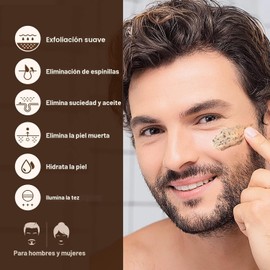 JVR Exfoliante facial para hombres, exfoliante facial para exfoliación profunda, limpieza, eliminación de puntos negros, cabello encarnado, suavizante previo al afeitado, formulado orgánico con