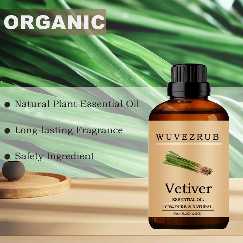 Wuvezrub Vetiver Essential Oils Organic, 120ML Pure and Natural Vetiver